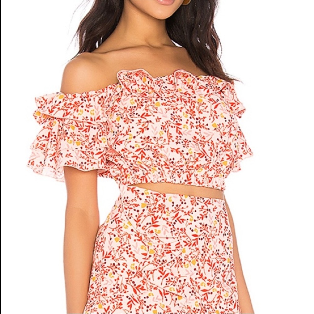 Revolve finders floral cropped top and mini skirt set